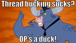 Size: 798x449 | Tagged: safe, edit, edited screencap, screencap, iron will, minotaur, caption, image macro, looking at you, male, microphone, necktie, nose piercing, nose ring, op, op is a duck (reaction image), piercing, smiling, solo, text, thumbs up