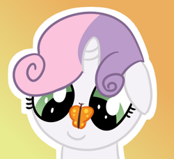 Size: 462x421 | Tagged: safe, artist:krabbshack, sweetie belle, butterfly, pony, unicorn, female, filly, solo