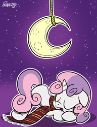 Size: 1000x1300 | Tagged: safe, artist:slitherpon, sweetie belle, clothes, harry potter, moon, parody, scar, scarf, sleeping, solo