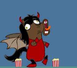 Size: 400x350 | Tagged: safe, oc, oc only, bat pony, pony, animated, dumb running ponies, mulp, popcorn, solo, tongue out