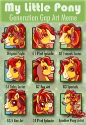 Size: 692x1000 | Tagged: safe, artist:anniemsson, oc, g1, g3, g3.5, my little pony tales, art meme, comparison