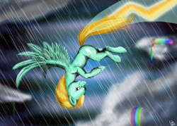 Size: 1546x1110 | Tagged: safe, artist:kiiwka, lightning dust, pegasus, pony, female, mare, rain, two toned mane