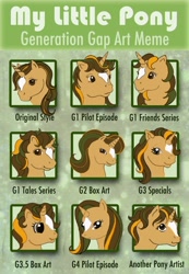 Size: 900x1301 | Tagged: safe, artist:haawan, oc, g1, g3, g3.5, my little pony tales, art meme, comparison