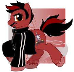 Size: 900x873 | Tagged: safe, artist:immortaltanuki, angry joe, angry joe show, clothes, jacket, looking at you, moustache, ponified, smiling, smirk, unshorn fetlocks