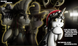 Size: 1250x735 | Tagged: safe, artist:jamescorck, chancellor puddinghead, commander hurricane, princess platinum, oc, oc:movie slate, ghost, ask, christmas, christmas truce, crying, hat, joyeux noel, santa hat, tumblr