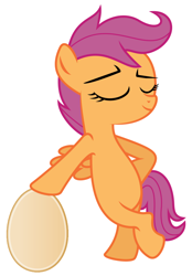 Size: 766x1099 | Tagged: safe, artist:deadparrot22, edit, scootaloo, pony, bipedal, egg, scootachicken, solo