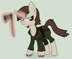 Size: 1000x828 | Tagged: safe, artist:lucas47-46, pony, axe, blood, konami, murphy pendleton, ponified, silent hill, silent hill: downpour