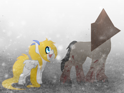 Size: 1024x768 | Tagged: safe, artist:thamutt, oc, oc:frolic, blood, konami, ponified, pyramid head, silent hill