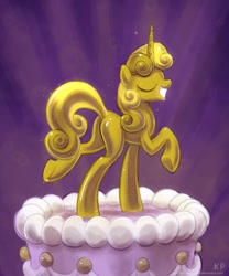 Size: 1000x1200 | Tagged: safe, artist:kp-shadowsquirrel, sweetie belle, cake, grin, luster dust, older, older sweetie belle, plot, solo, sweetie gold