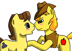 Size: 610x436 | Tagged: safe, artist:braeburnlove, braeburn, caramel, boop, caraburn, gay, male, shipping