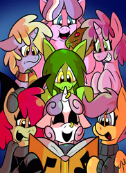 Size: 2400x3300 | Tagged: safe, artist:pembroke, apple bloom, diamond tiara, dinky hooves, ruby pinch, scootaloo, sweetie belle, oc, oc:petal gust, apple gloom, christmas, chubby diamond, cutie mark crusaders, meanie belle, stalkerloo