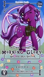 Size: 800x1399 | Tagged: safe, artist:vavacung, oc, oc only, oc:morning glory, earth pony, pony, female, mare, pactio card, solo, wink