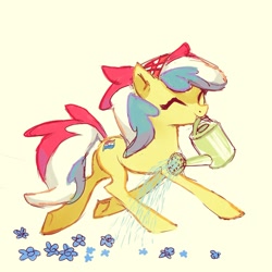 Size: 2048x2048 | Tagged: safe, artist:holivi, oc, oc only, croatia, flower, happy, mouth hold, nation ponies, solo, trotting, watering can