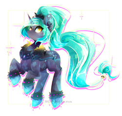 Size: 1949x1843 | Tagged: safe, artist:koveliana, oc, oc only, oc:crystal whip, crystal pony, pony, unicorn, chromatic aberration, color porn, solo