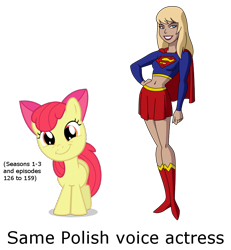 Size: 720x780 | Tagged: safe, apple bloom, dcau, exploitable meme, joanna pach-żbikowska, justice league, justice league unlimited, meme, poland, polish, same voice actor, supergirl