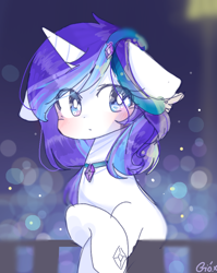 Size: 738x925 | Tagged: safe, artist:windymils, oc, oc only, oc:windy, oc:windy cloud, pony, unicorn, blushing, choker, female, floppy ears, mare, solo