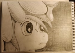 Size: 1815x1296 | Tagged: safe, artist:vitalspark, sunshower raindrops, bust, flower, pencil drawing, portrait, solo, tiny ponies, traditional art