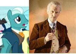 Size: 388x275 | Tagged: safe, screencap, human, pony, appleoosa's most wanted, background pony, blazer, clothes, comparison, corduroy blazer, cravat, doctor who, facial hair, handsome, irl, moleskin waistcoat, moustache, peter cushing, photo, screenshots, shirt, unnamed pony, vest, waistcoat