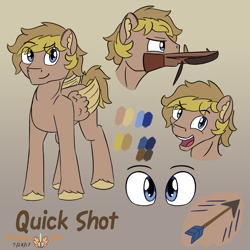 Size: 2000x2000 | Tagged: safe, artist:floofyfoxcomics, oc, oc only, oc:quickshot, pegasus, pony, arrow, colt, crossbow, high res, male, mouth hold, reference sheet, solo