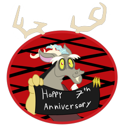 Size: 5000x5012 | Tagged: safe, artist:kiwiscribbles, discord, absurd resolution, banner, happy birthday mlp:fim, mlp fim's seventh anniversary, simple background, solo, transparent background