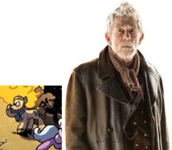 Size: 375x327 | Tagged: safe, idw, bandolier, beard, brass, bronze, comparison, doctor who, facial hair, fob watch, herringbone, irl, john hurt, leather, moleskin, photo, scarf, screenshots, trenchcoat, waistcoat, war doctor