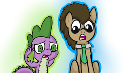 Size: 900x522 | Tagged: safe, artist:dsfranch, doctor whooves, spike, dragon, pony, open mouth, sitting