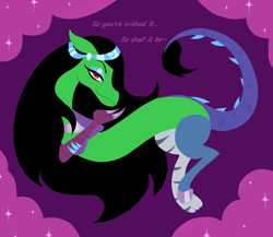 Size: 1252x1088 | Tagged: safe, artist:purfectprincessgirl, draconequus, crossover, danny phantom, desiree, draconequified, female, genie, looking at you, smiling, solo, species swap