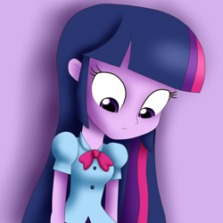 Size: 3000x3000 | Tagged: safe, artist:vicakukac200, twilight sparkle, equestria girls, clothes, female, looking down, simple background, solo