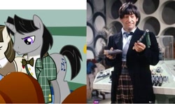 Size: 467x276 | Tagged: safe, arpeggio, pony, blazer, bowtie, clothes, comparison, doctor who, frock coat, irl, patrick troughton, photo, recorder, screenshots, second doctor, shirt, tartan