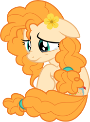 Size: 3001x4047 | Tagged: safe, artist:cloudyglow, pear butter, earth pony, pony, the perfect pear, .ai available, absurd resolution, crying, female, floppy ears, flower, flower in hair, mare, sad, simple background, solo, transparent background, vector