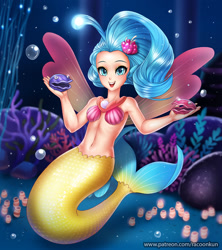 Size: 886x1000 | Tagged: safe, artist:racoonsan, princess skystar, human, mermaid, my little pony: the movie, female, humanized, mermaidized, open mouth, seaquestria, shelldon, shelly, skyabetes, solo, species swap, underwater
