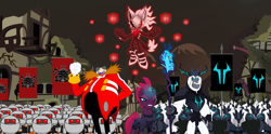 Size: 4485x2228 | Tagged: safe, artist:trungtranhaitrung, storm king, tempest shadow, my little pony: the movie, spoiler:my little pony the movie, army, banner, crossover, cube, doctor eggman, egg pawn, infinite (character), phantom ruby, sonic forces, sonic the hedgehog (series), storm guard