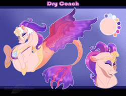 Size: 1248x960 | Tagged: safe, artist:bijutsuyoukai, oc, oc only, oc:dry conch, seapony (g4), my little pony: the movie, female, magical lesbian spawn, offspring, parent:queen novo, parent:somnambula, parents:novonambula, reference sheet, solo