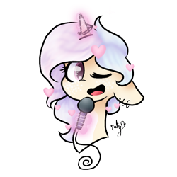 Size: 768x768 | Tagged: safe, artist:naty7913, oc, oc only, oc:pastel, pony, unicorn, bust, female, floppy ears, magic, mare, microphone, portrait, simple background, solo, transparent background