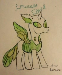 Size: 1080x1289 | Tagged: safe, artist:bittersweet presents.., artist:flutternutters16, artist:kerfluffle15, oc, oc only, changedling, changeling, changeling oc, solo, traditional art