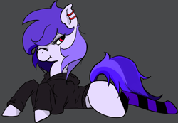 Size: 1886x1308 | Tagged: artist needed, safe, oc, oc only, earth pony, pony, /mlp/, 4chan, clothes, drawthread, ear piercing, earring, hoodie, jewelry, looking back, piercing, prone, socks, solo, striped socks