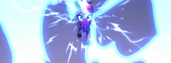 Size: 1919x703 | Tagged: safe, screencap, tempest shadow, my little pony: the movie, broken horn, lightning, solo