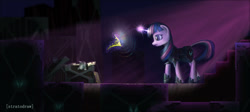 Size: 1024x460 | Tagged: safe, artist:stratodraw, smarty pants, twilight sparkle, twilight sparkle (alicorn), alicorn, pony, my little pony: the movie, armor, bad end, chest, clothes swap, element of magic, fallen hero, female, magic, mare, memories, solo, storage, traitor sparkle