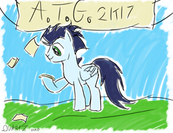 Size: 3300x2550 | Tagged: safe, artist:mrquartz, soarin', pegasus, pony, atg 2017, male, newbie artist training grounds, paper, solo, stallion