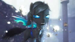 Size: 3630x2042 | Tagged: safe, artist:princeoracle, oc, oc only, oc:dragonfly, changeling, 3d, blue changeling, changeling oc, female, jewelry, necklace, solo