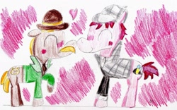 Size: 1285x803 | Tagged: safe, artist:ptitemouette, pony, gay, heart, john watson, male, non-mlp shipping, sherlock holmes, shipping, traditional art