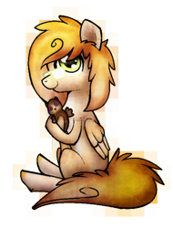 Size: 400x526 | Tagged: safe, artist:miss-smutty, oc, oc only, oc:alani, pegasus, pony, doll, freckles, glasses, plushie, shoulder freckles, sitting, smiling, solo, toy