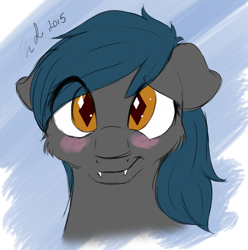 Size: 1100x1107 | Tagged: safe, artist:jinyaranda, oc, oc only, oc:speck, bat pony, bat pony oc, blushing, bust, eye clipping through hair, solo