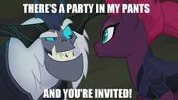 Size: 1777x1000 | Tagged: safe, edit, edited screencap, screencap, storm king, tempest shadow, pony, unicorn, my little pony: the movie, broken horn, caption, female, horn, innuendo, mare, out of context, pervert