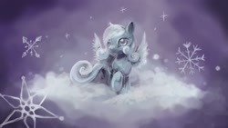 Size: 1920x1080 | Tagged: safe, artist:foxtailpegasus, oc, oc only, oc:snowdrop, pony, cloud, snow, snowflake, solo