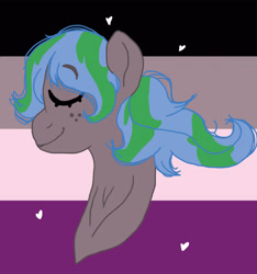 Size: 2116x2262 | Tagged: safe, artist:positivest, oc, oc only, oc:feather fieldgoal, asexual, asexual pride flag, bust, kindverse, parent:blossomforth, parent:thunderlane, parents:blossomlane, pride, solo