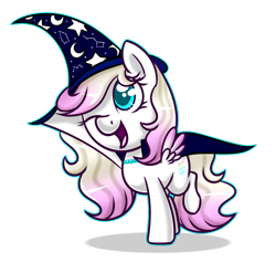 Size: 1024x1010 | Tagged: safe, artist:whitehershey, oc, oc only, pegasus, pony, clothes, costume, female, mare, one eye closed, open mouth, simple background, solo, transparent background, witch