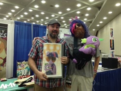 Size: 2048x1529 | Tagged: safe, artist:tonyfleecs, idw, spike, dragon, human, bronycon, bronycon 2017, clothes, comic, cosplay, costume, hangover twilight, irl, irl human, kalecgos, photo, the hangover, tony fleecs