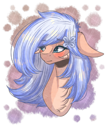 Size: 2000x2334 | Tagged: safe, artist:shadow-nights, oc, oc only, oc:amara, pony, blushing, bust, commission, female, floppy ears, flower, flower in hair, mare, simple background, solo, transparent background