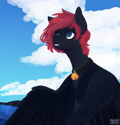 Size: 1536x1600 | Tagged: safe, artist:mentalphase, oc, oc only, pegasus, pony, bell, bell collar, collar, solo